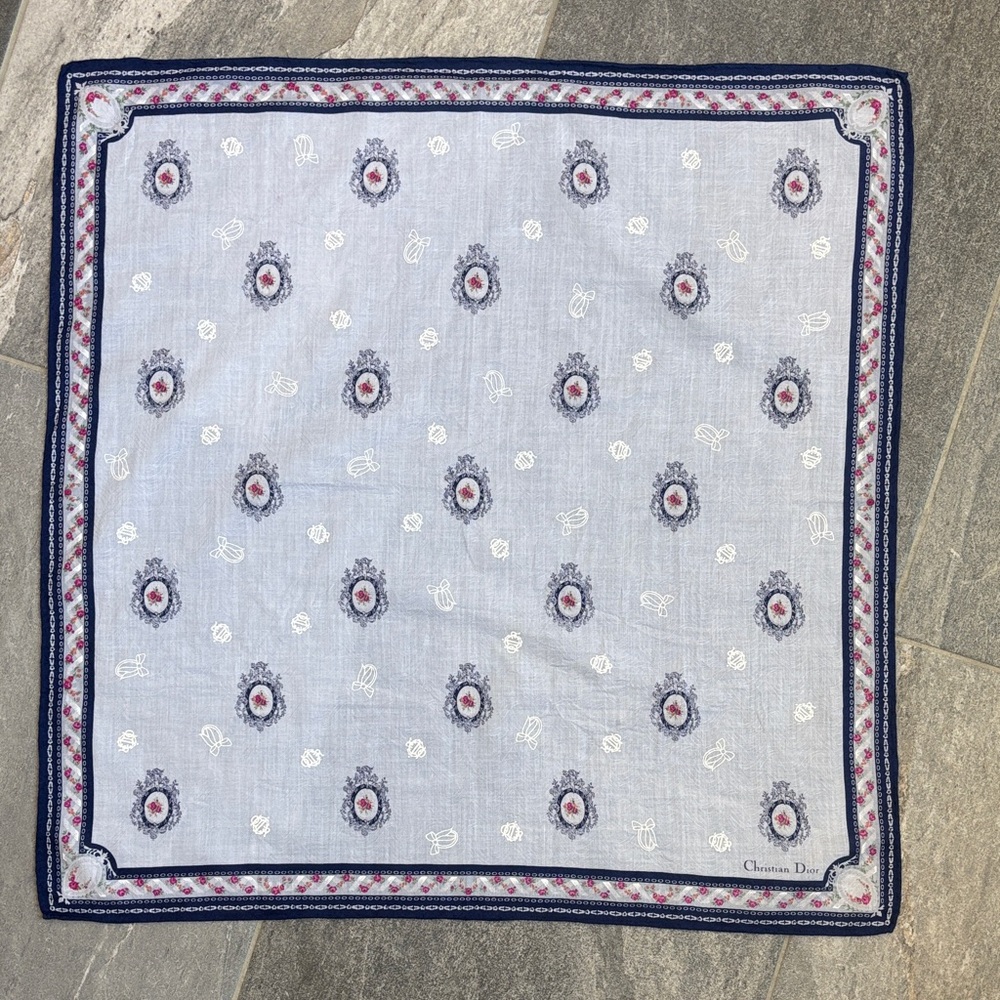 Dior Blue and Red Patterned Scarf